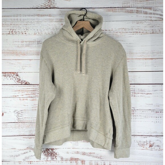 Everlane Hoodie Womens L Beige Tan Thermal Waffle 100% Organic Cotton Pullover - Picture 1 of 9